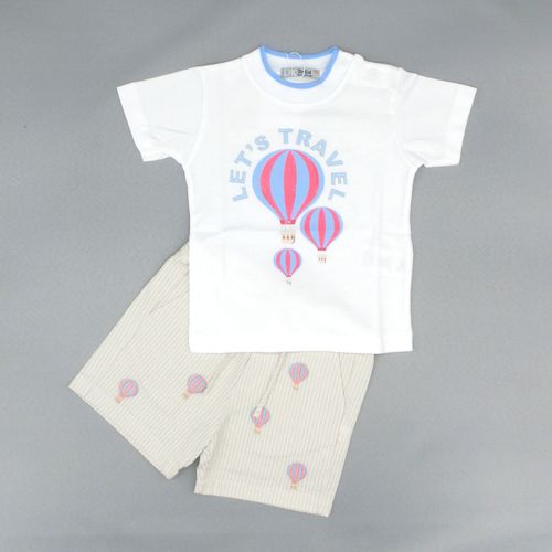 バルーンTシャツ&バルーンお刺繍のベージュショートパンツSet