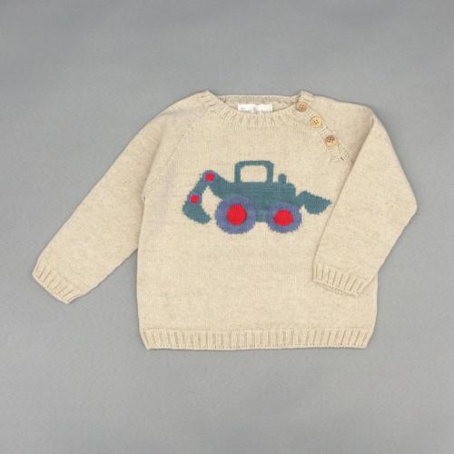 ベージュ・可愛いトラクターのセーター