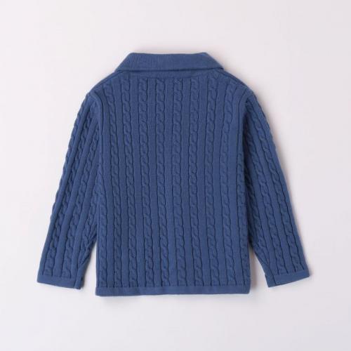 縄編みスリーブのブルーニットジャケット