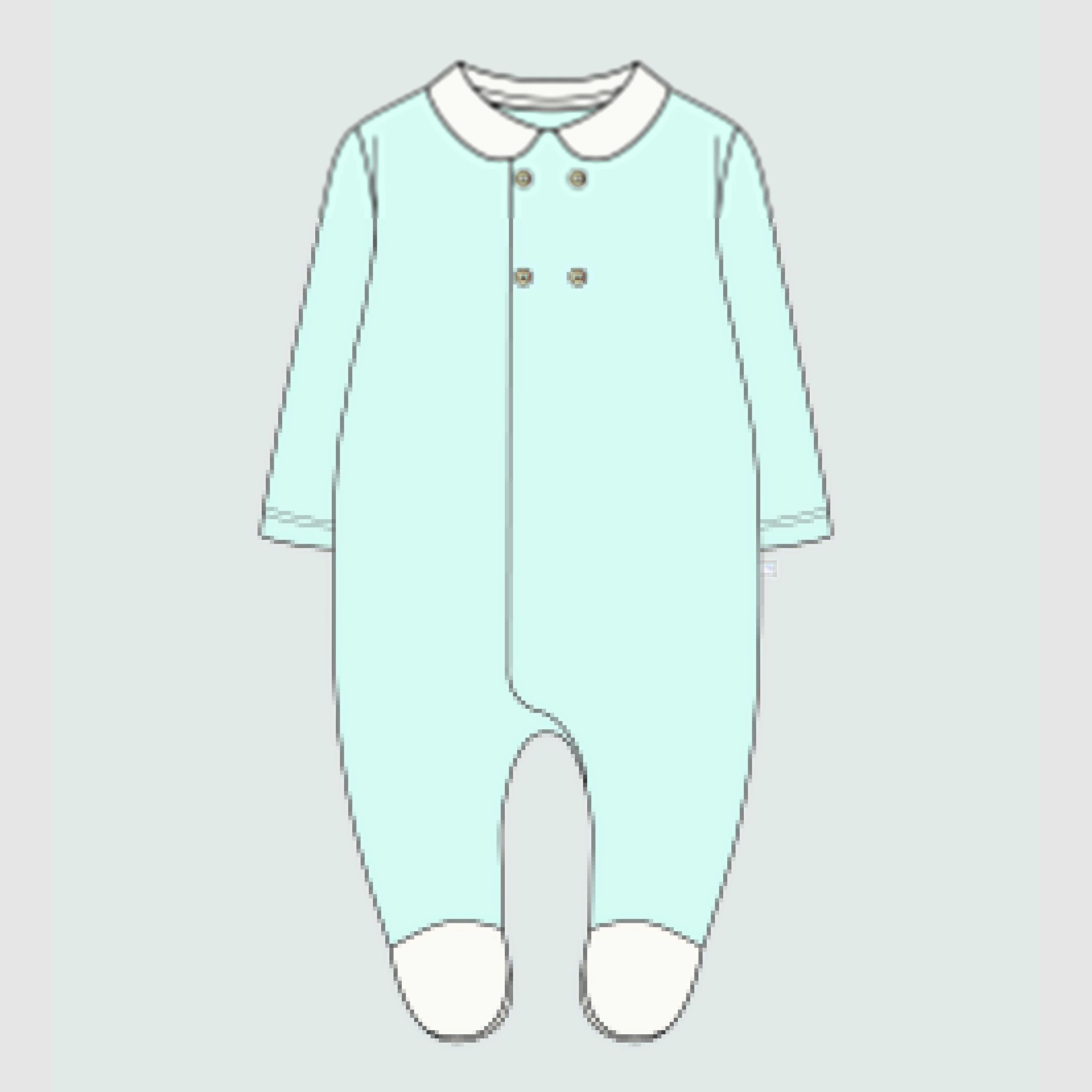 ホワイトカラー・ブルーコットンジャージー足付きロンパース