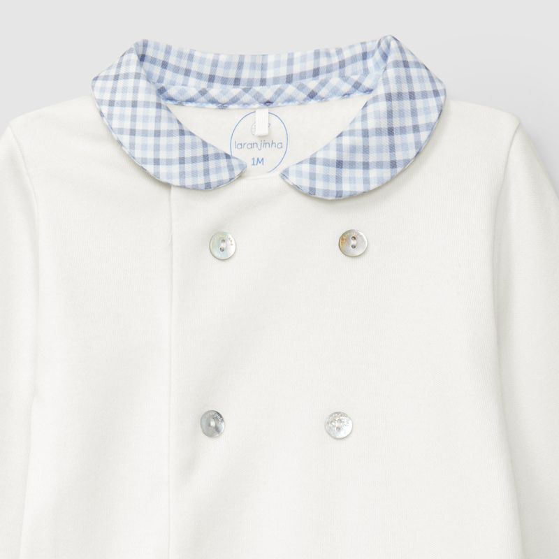 ブルーチェックカラー・コットンジャージー足付きロンパース