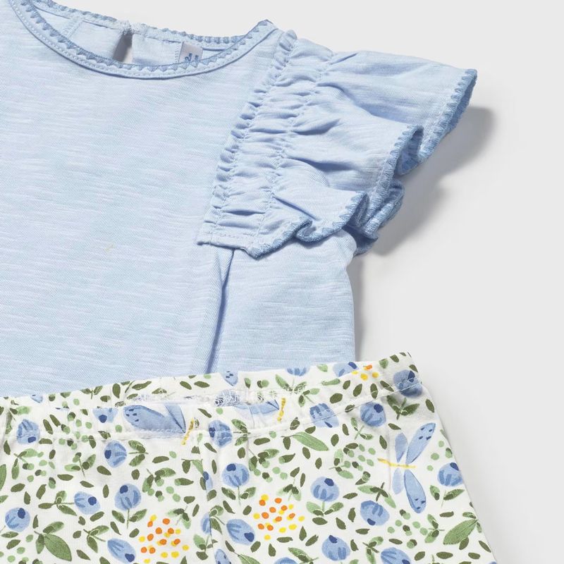 フリルトップス＆フラワーレギンスSet (ブルー)