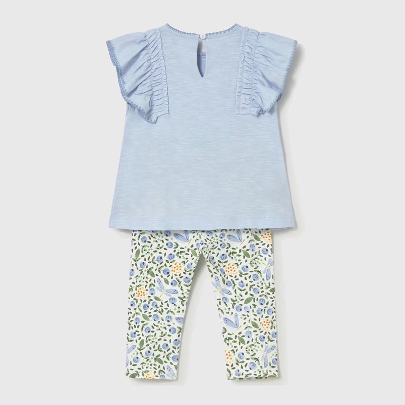フリルトップス＆フラワーレギンスSet (ブルー)
