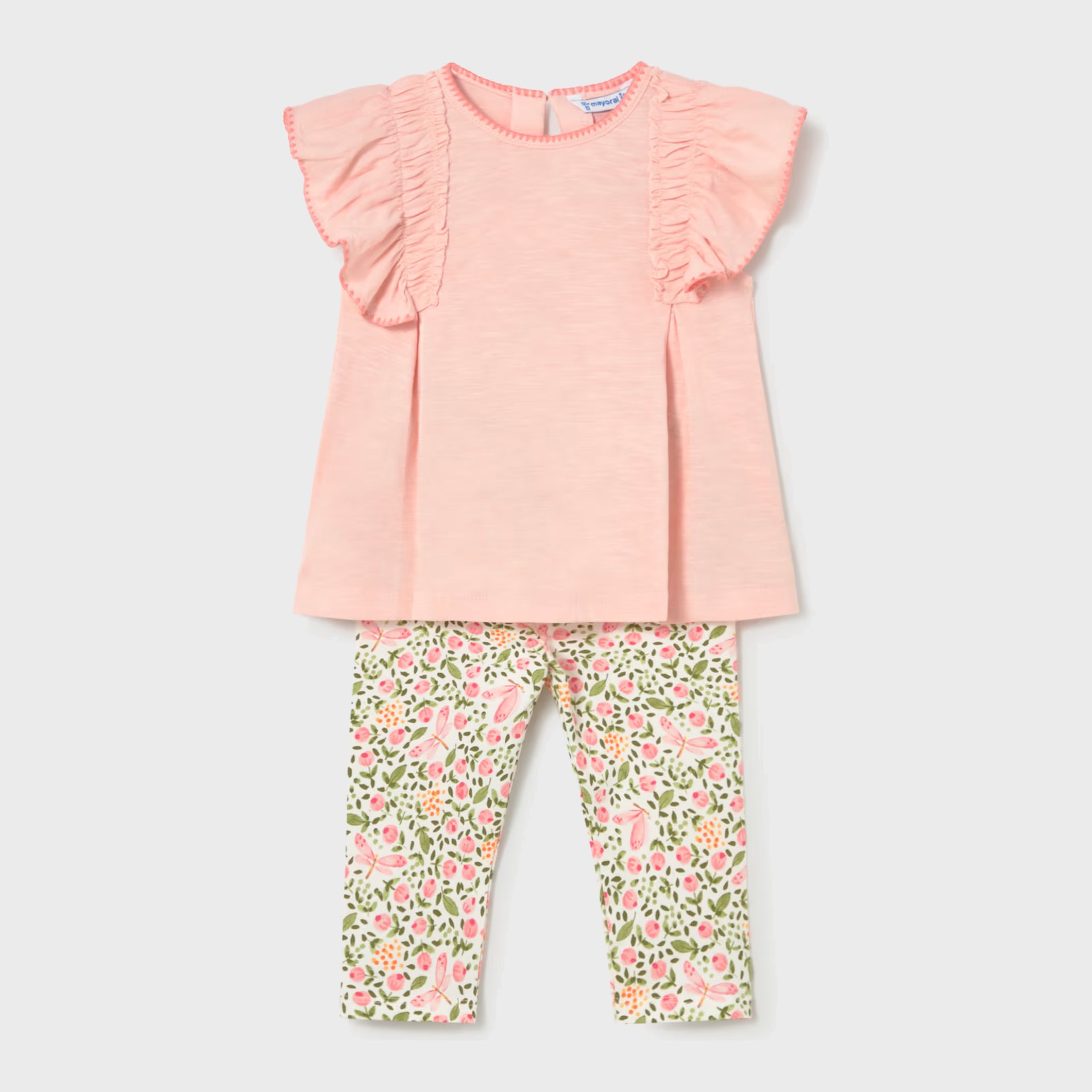 フリルトップス＆フラワーレギンスSet (ピンク)