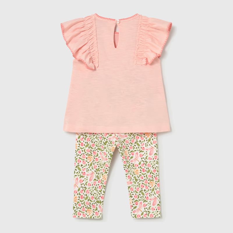 フリルトップス＆フラワーレギンスSet (ピンク)