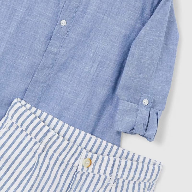 ブルーシャツ＆ストライプバミューダSet