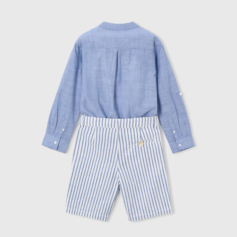 ブルーシャツ＆ストライプバミューダSet