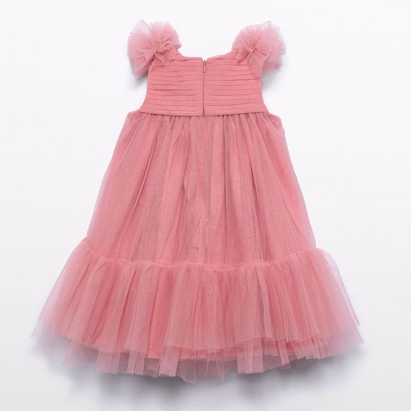 コーラルピンクのチュールドレス