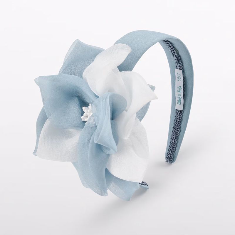 ブルー/ホワイト・オーガンジーフラワーのカチューシャ