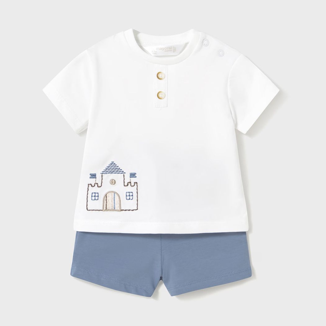 可愛いキャッスルベアーお刺しゅうのＴシャツ＆パンツSet/Ａ