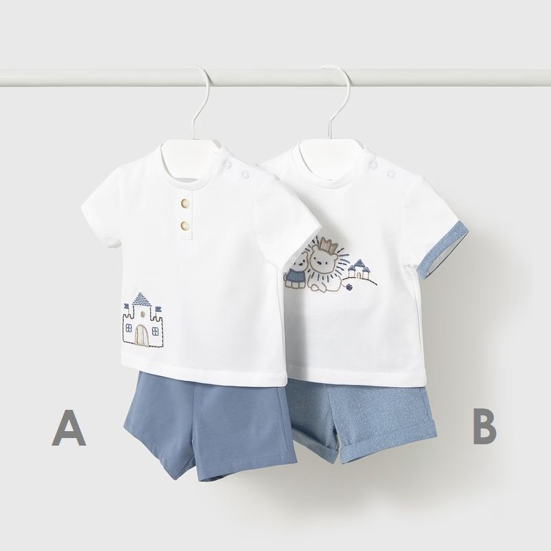 可愛いキャッスルベアーお刺しゅうのＴシャツ＆パンツSet/B