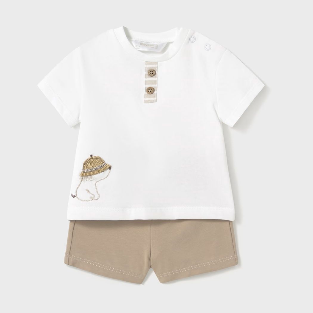 可愛いベージュモチーフのＴシャツ＆パンツSet/A