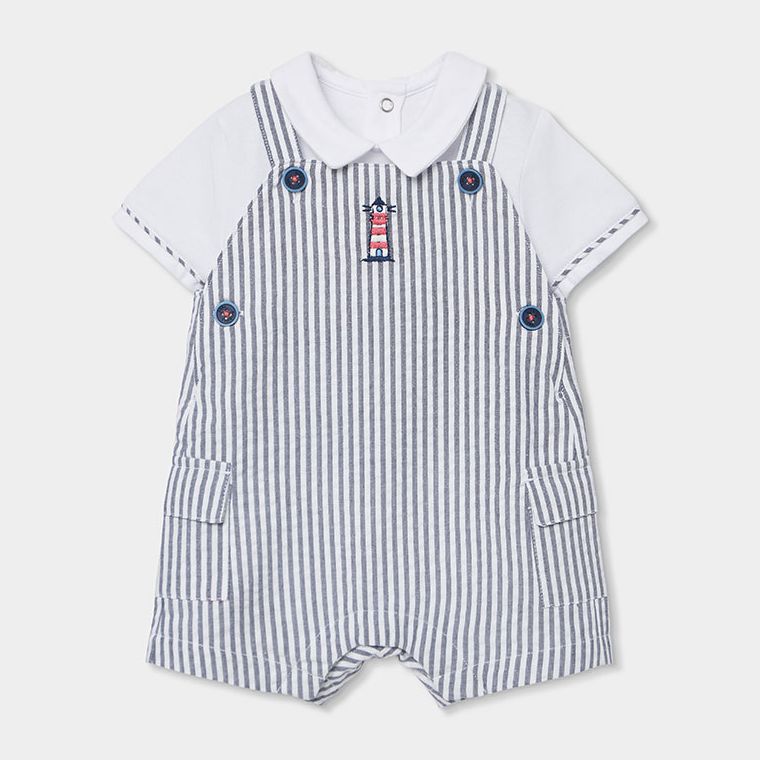 グレーストライプのサロペット＆ボディウエアSet