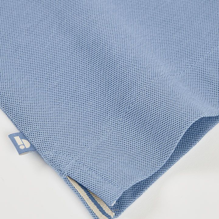 オシャレなブルーポロ&ベージュストライプのパンツSet