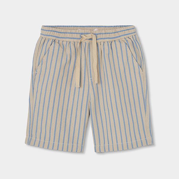 オシャレなブルーポロ&ベージュストライプのパンツSet