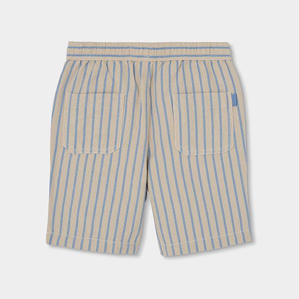 オシャレなブルーポロ&ベージュストライプのパンツSet