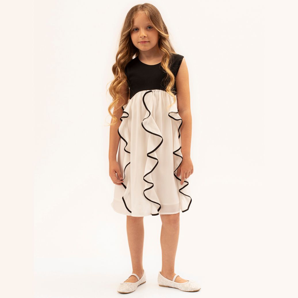 オーガンジーフリルの２トーンワンピース