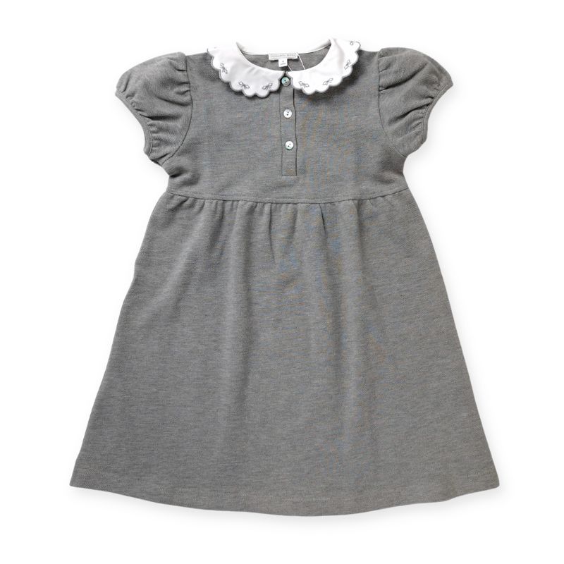 おリボンスカラップカラーのコットンジャージーワンピース (グレー)