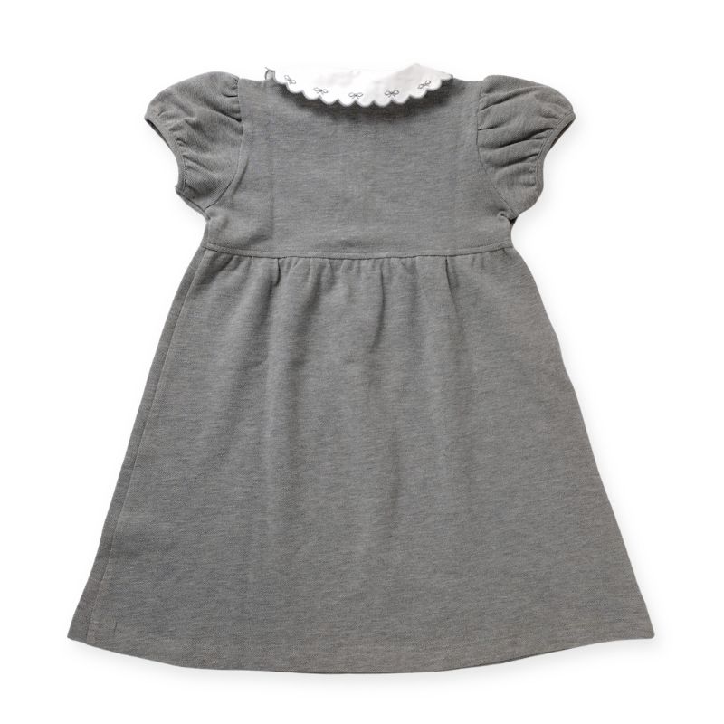 おリボンスカラップカラーのコットンジャージーワンピース (グレー)