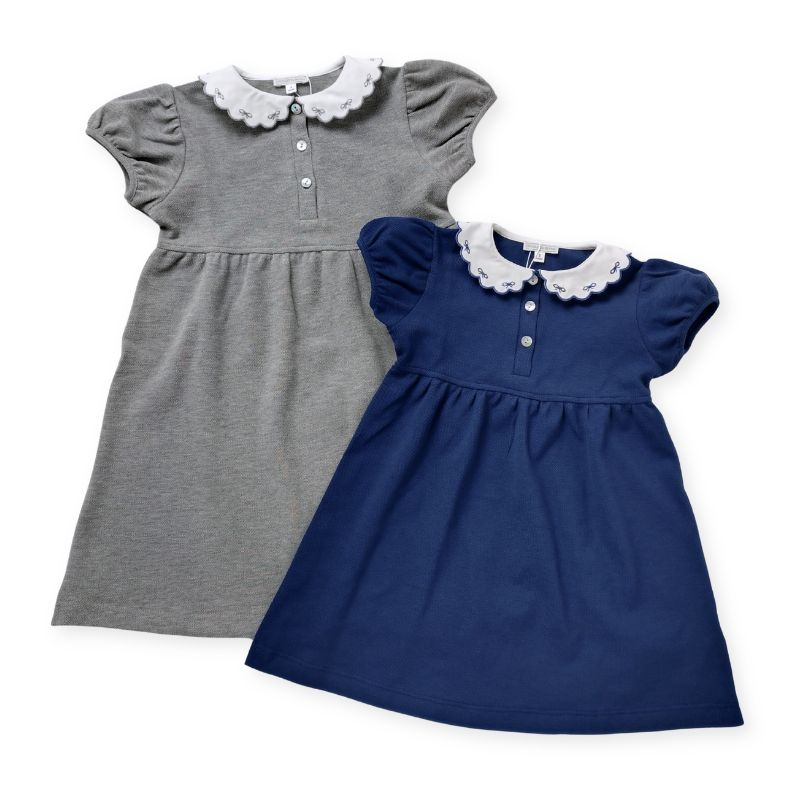 おリボンスカラップカラーのコットンジャージーワンピース (ネイビー)