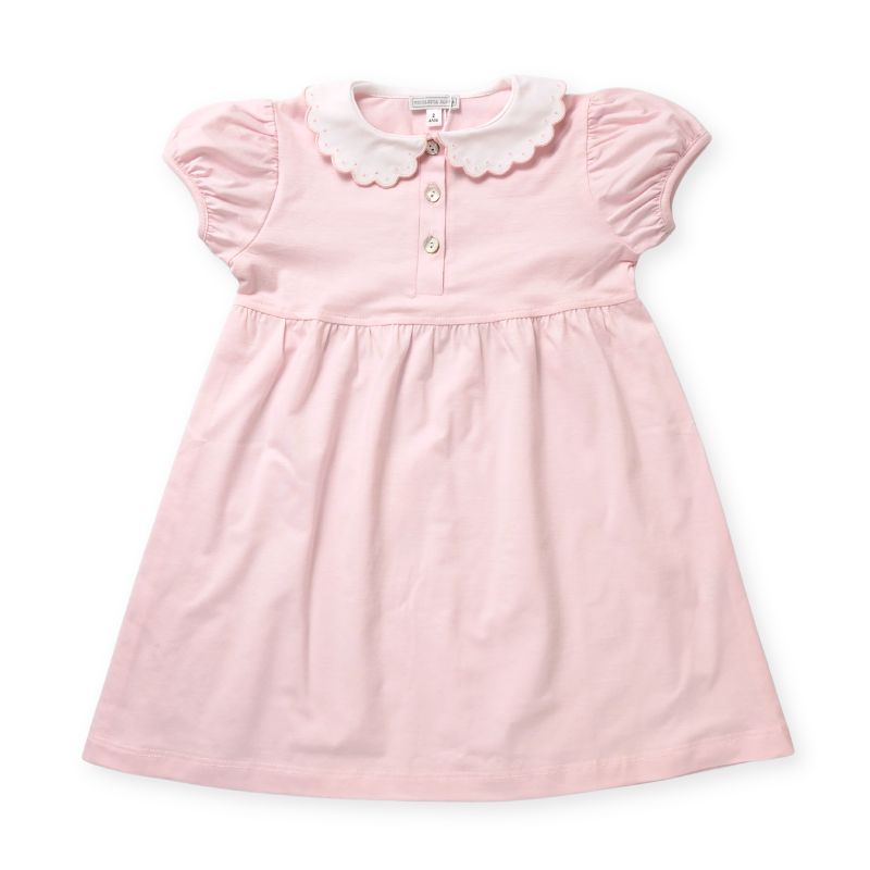 ドットスカラップカラーのコットンジャージーワンピース (ピンク)