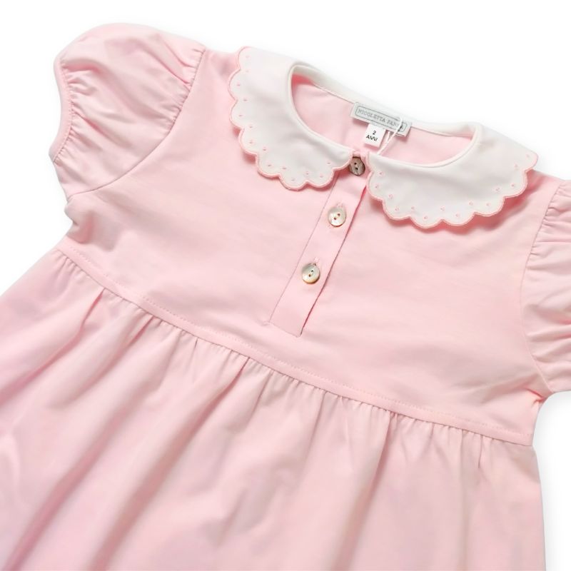 ドットスカラップカラーのコットンジャージーワンピース (ピンク)