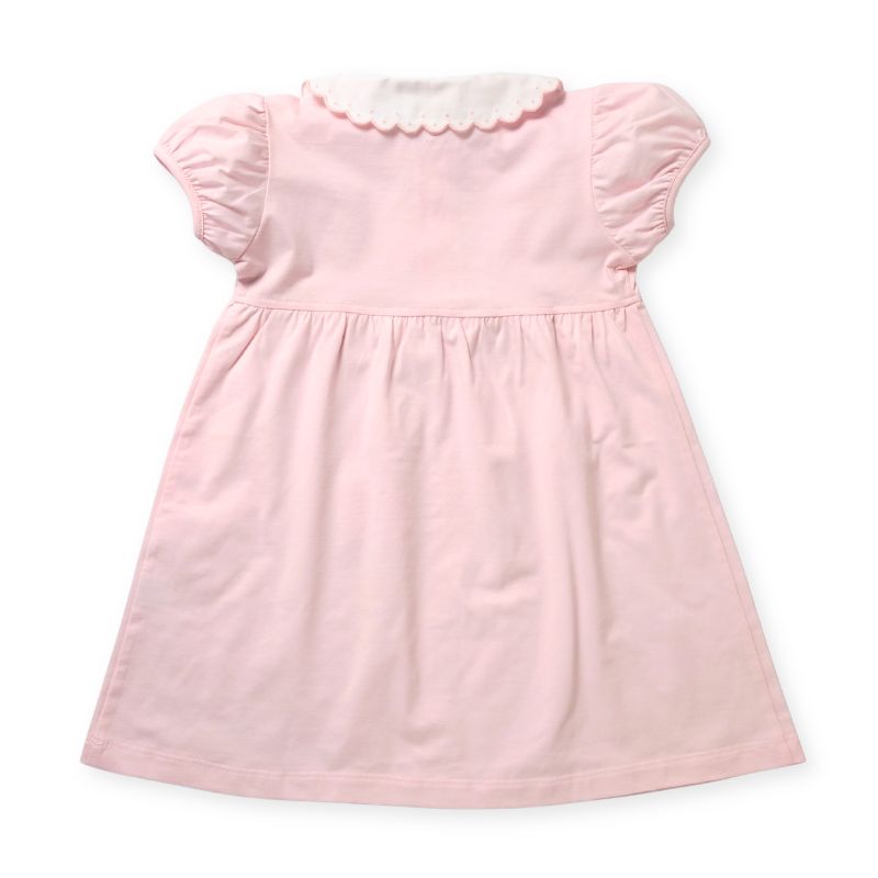 ドットスカラップカラーのコットンジャージーワンピース (ピンク)