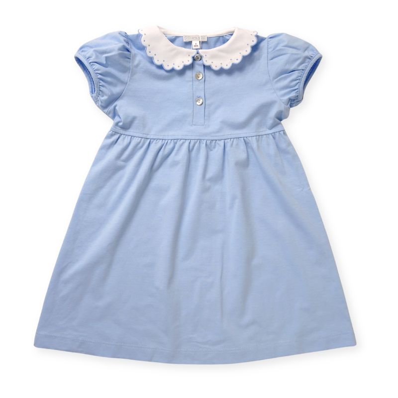 ドットスカラップカラーのコットンジャージーワンピース (ブルー)