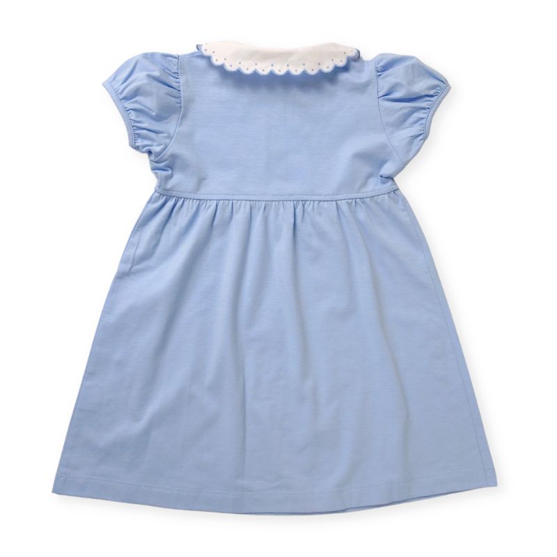 ドットスカラップカラーのコットンジャージーワンピース (ブルー)