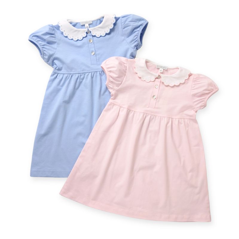 ドットスカラップカラーのコットンジャージーワンピース (ブルー)