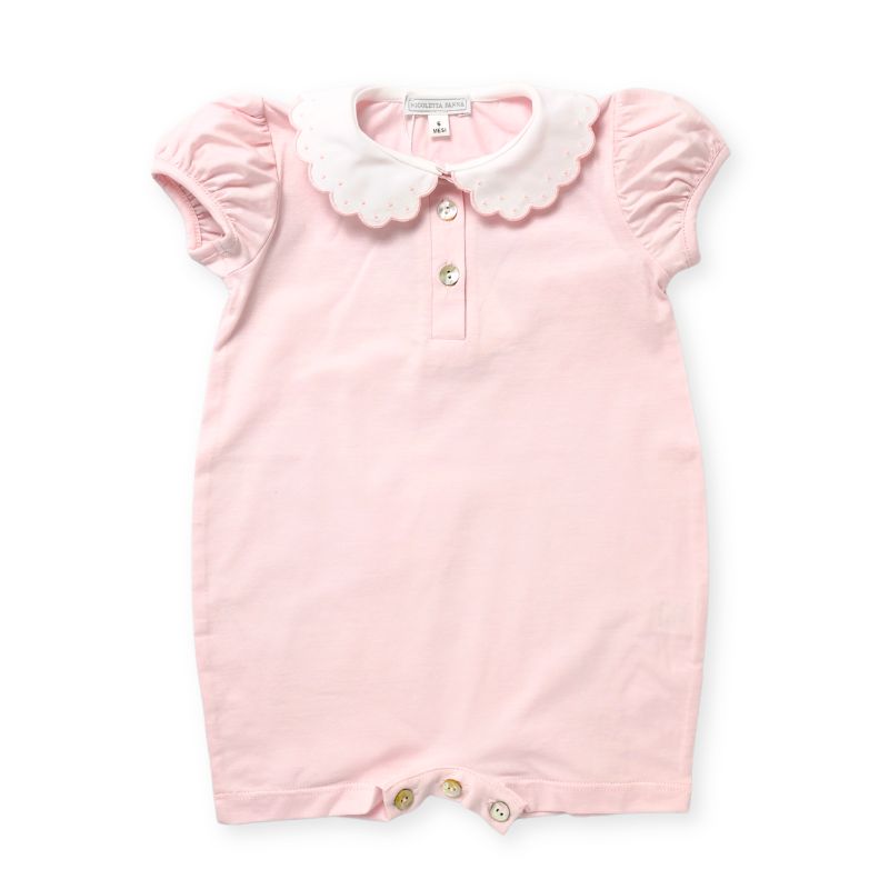 ドットスカラップカラーのBabyロンパース (ピンク)