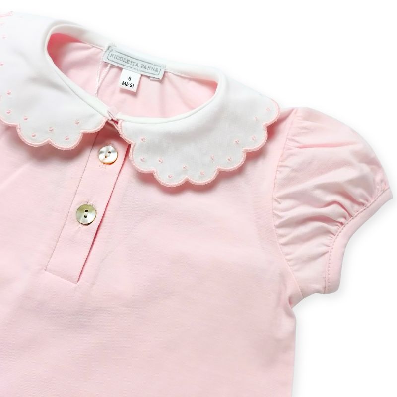 ドットスカラップカラーのBabyロンパース (ピンク)