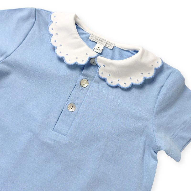 ドットスカラップカラーのBabyロンパース (ブルー)