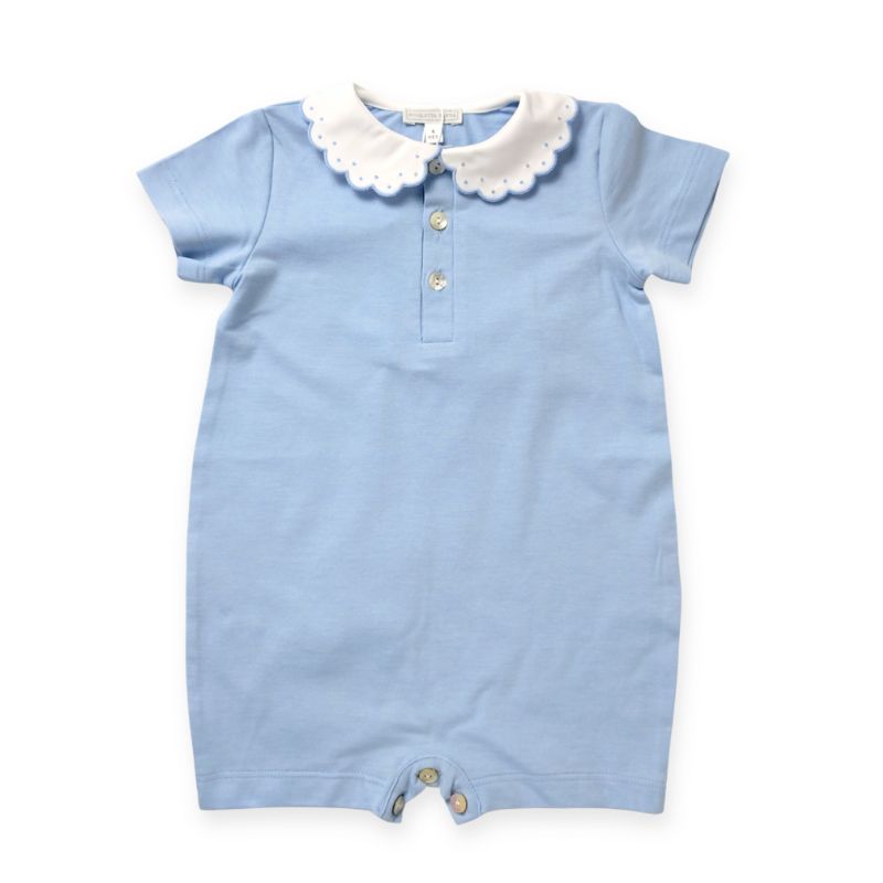 ドットスカラップカラーのBabyロンパース (ブルー)