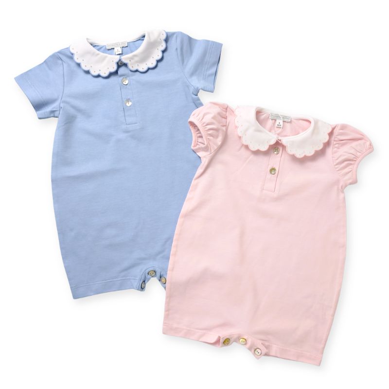 ドットスカラップカラーのBabyロンパース (ブルー)