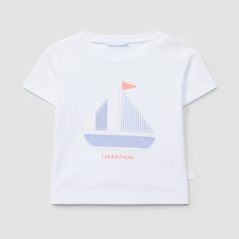 可愛いヨットモチーフのＴシャツ (ホワイト)