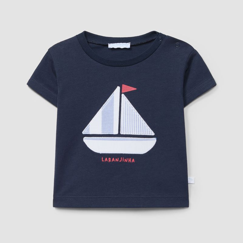 可愛いヨットモチーフのＴシャツ (ネイビー)