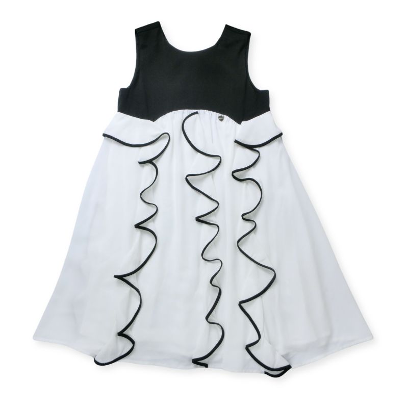 オーガンジーフリルの２トーンワンピース