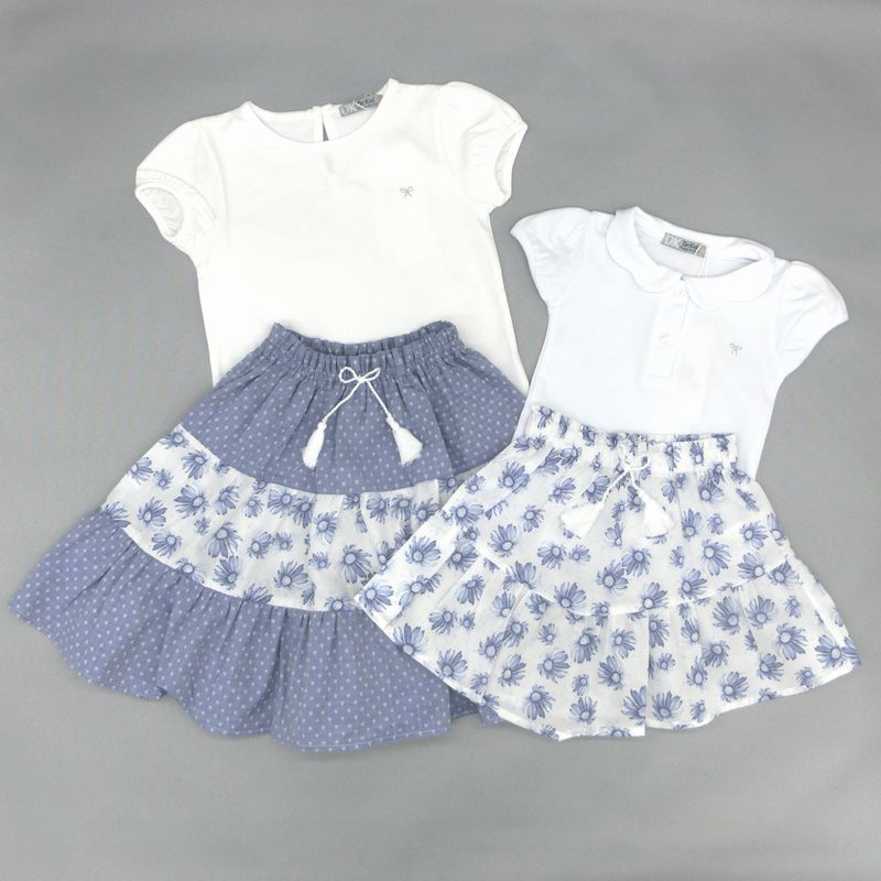 ブルーフラワーのティアードスカート