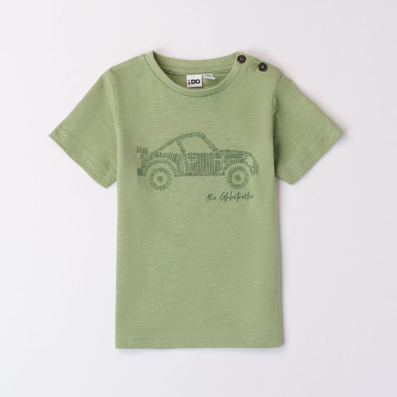 オリーブグリーン・CARパターンのTシャツ