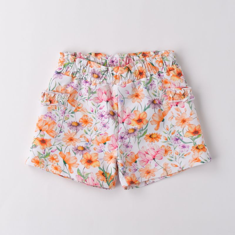 オレンジのバスケットフラワーＴシャツ＆ショートパンツSet