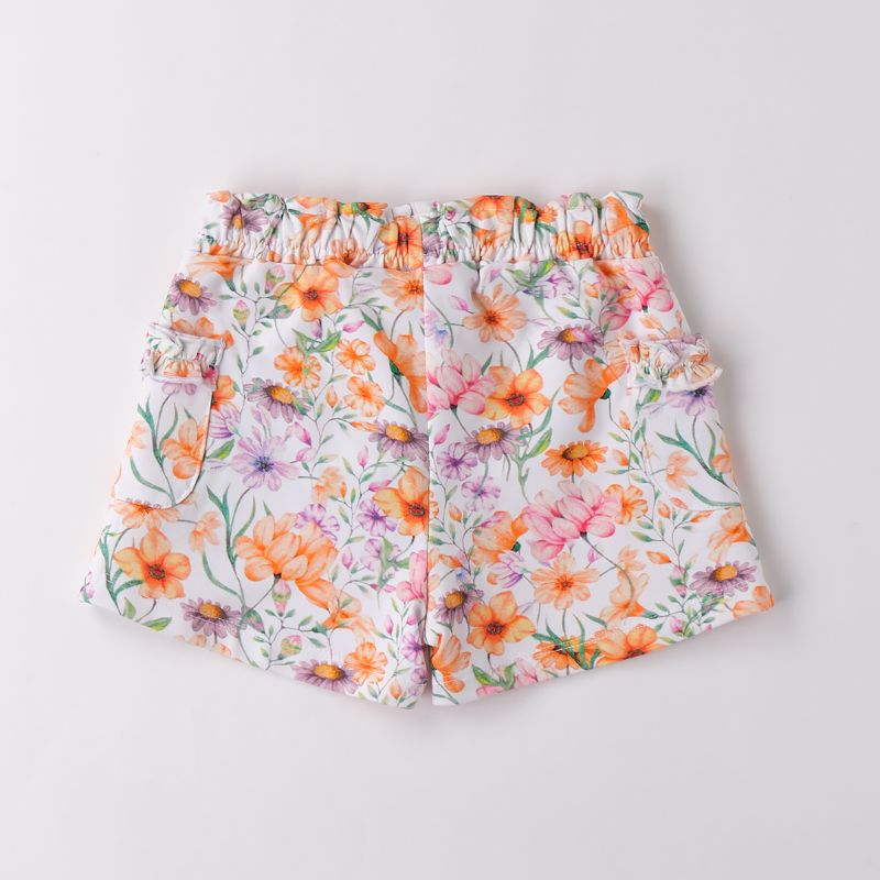 オレンジのバスケットフラワーＴシャツ＆ショートパンツSet