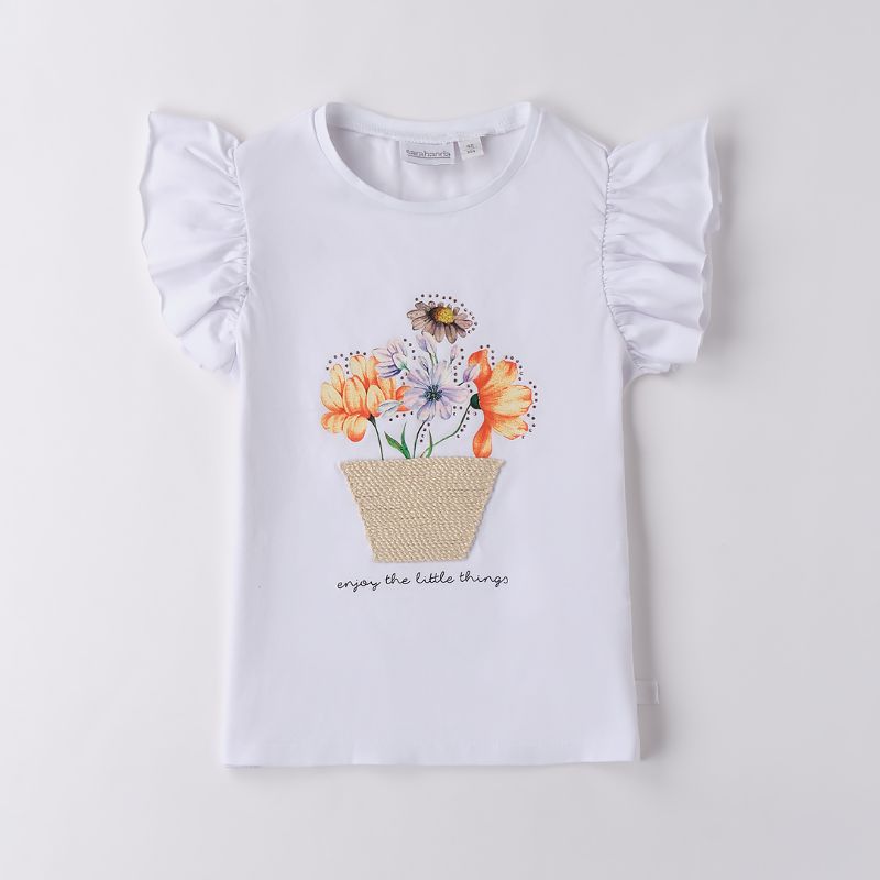オレンジのバスケットフラワーＴシャツ＆ショートパンツSet