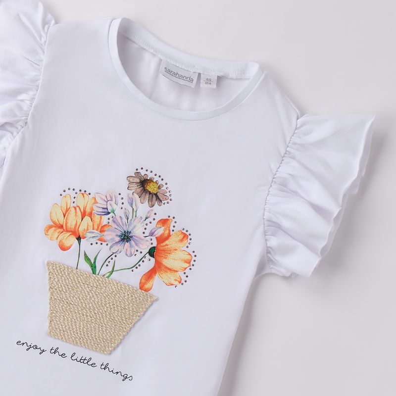 オレンジのバスケットフラワーＴシャツ＆ショートパンツSet