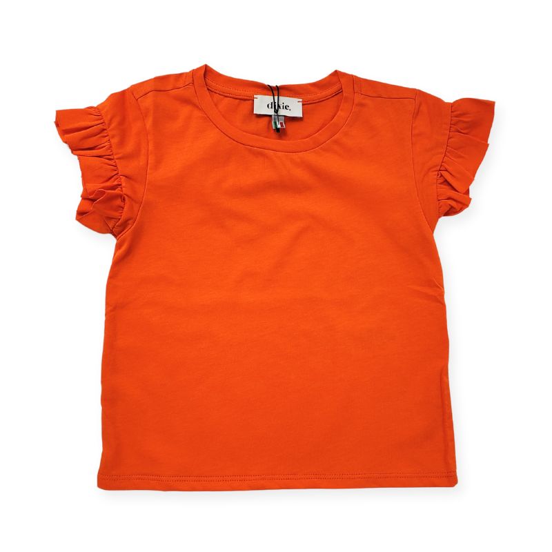 シンプルなフリルスリーブのTシャツ (オレンジ)
