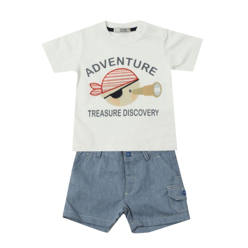 可愛い海賊T-シャツ&上質ブルーデニムのショートパンツSet