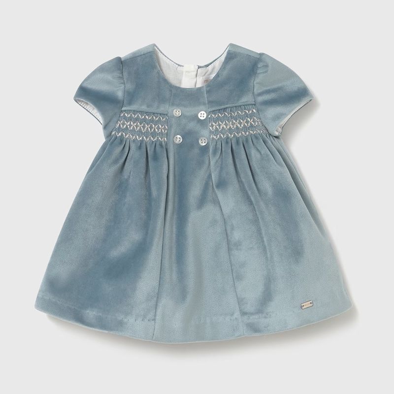 シックブルー・ベロアスモッキングドレス