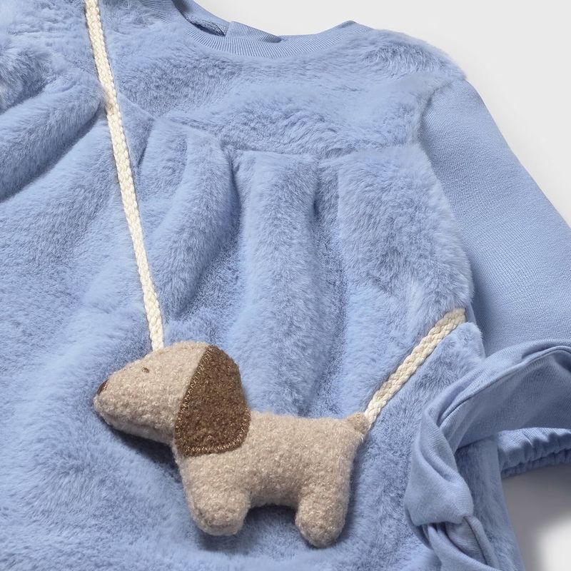DOGポシェットのボア生地ワンピース&ヘアバンドSet