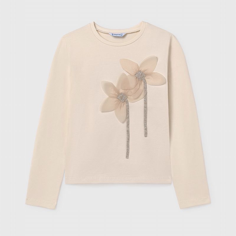 オーガンジーフラワーのナチュラルＴシャツ