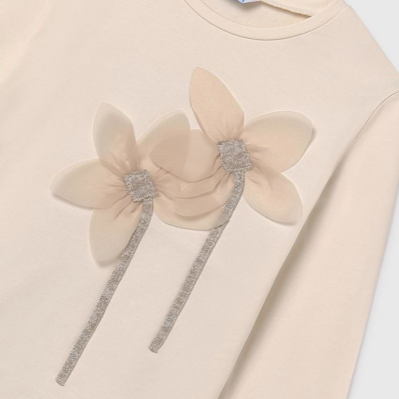 オーガンジーフラワーのナチュラルＴシャツ